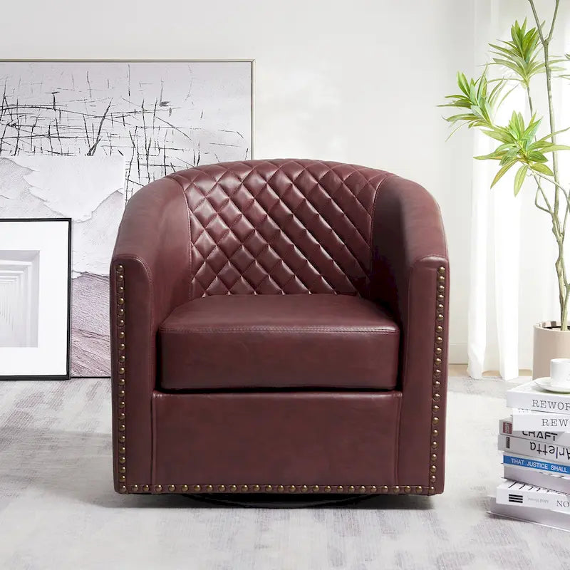 Fauteuil pivotant rond en similicuir capitonné KINWELL, 73,6 cm de large