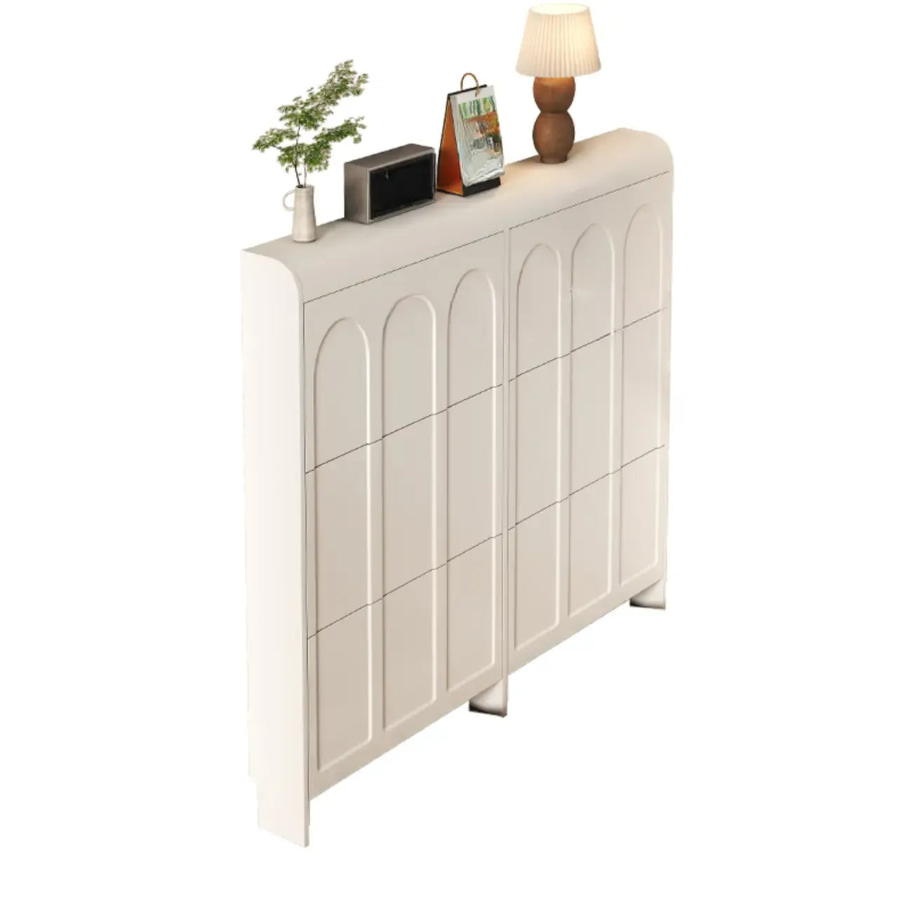 Meuble de rangement pour chaussures en bois blanc à 3 niveaux et à façade abattante Slim
