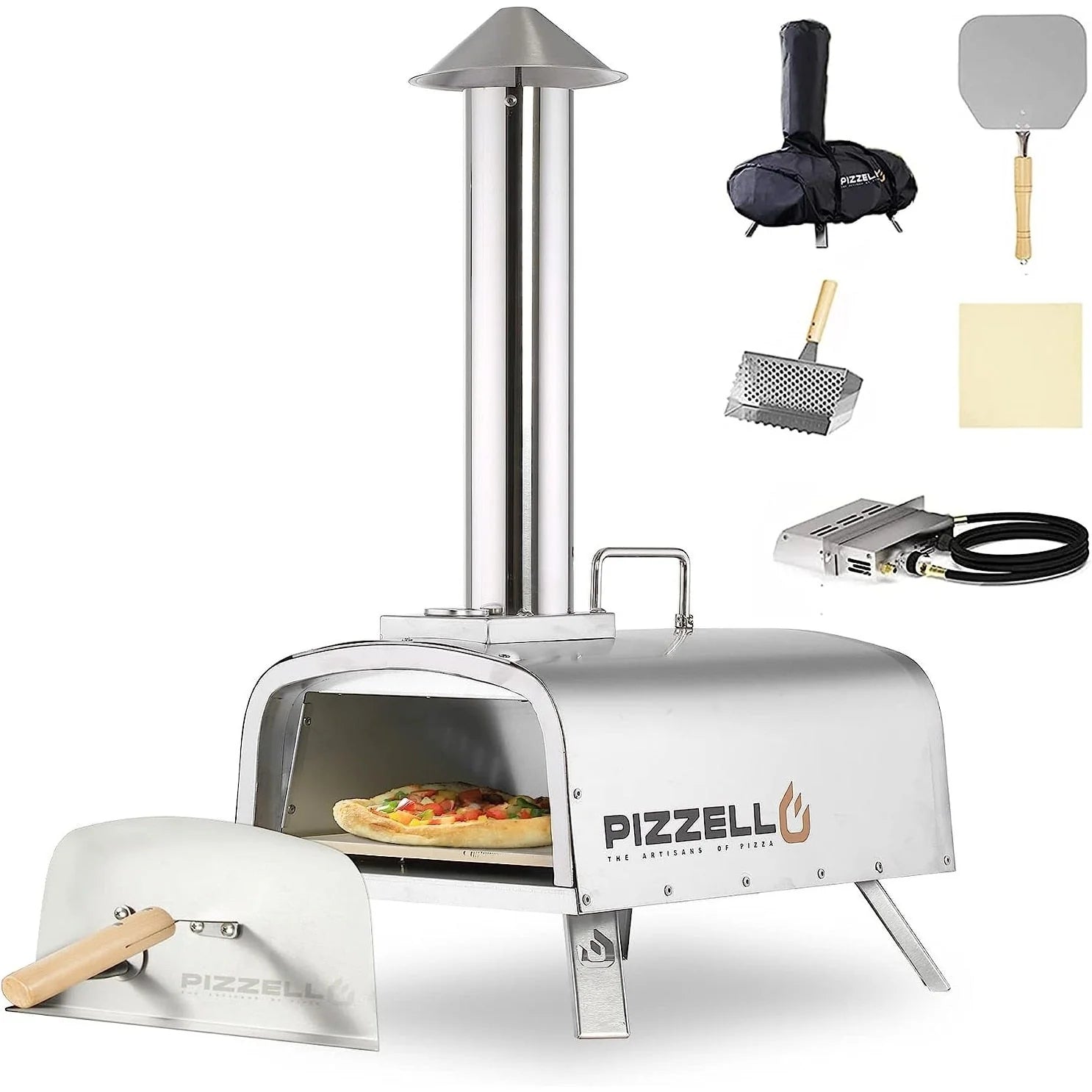Four à pizza d'extérieur multi-combustibles avec brûleur à gaz et boîte à bois - 30 cm
