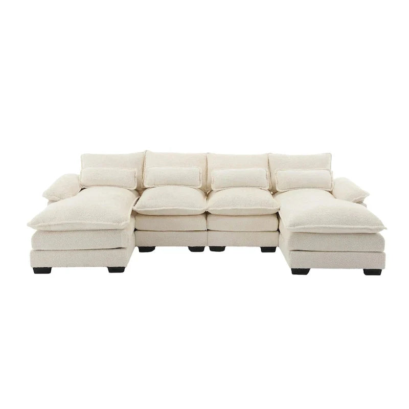Canapé sectionnel Cloud pour salon, canapé moderne en chenille/bouclette en forme de U, canapé-lit modulaire confortable avec double méridienne