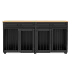 Meuble Niche Double pour Chiens en Bois avec 2 Tiroirs et Séparateur