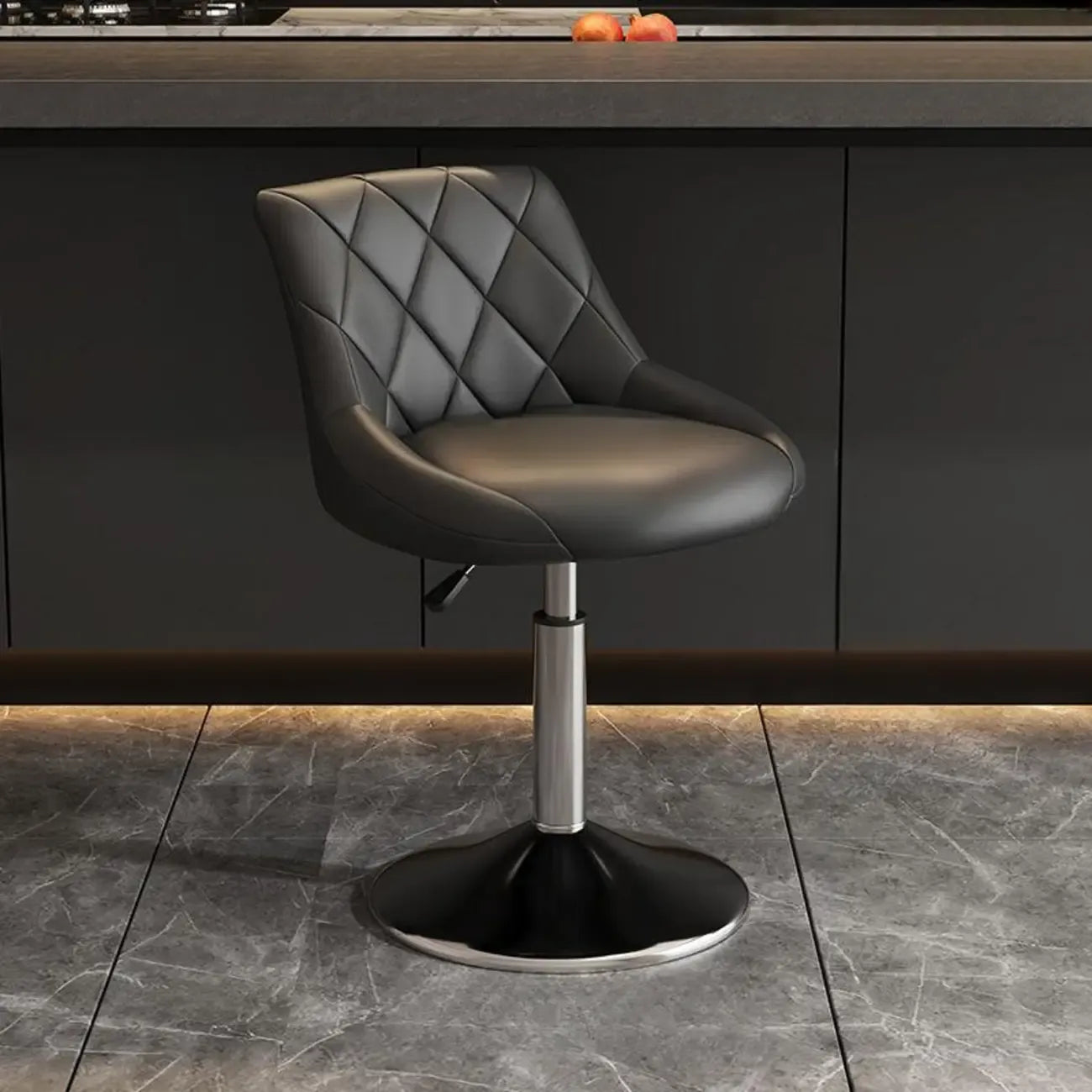 Tabouret de bar pivotant, capitonné en losanges, réglable, cuir PU noir et rouge