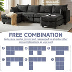 Canapé d'angle modulable 6 pièces en velours côtelé avec rangements, 2 poufs amovibles, combinaison libre