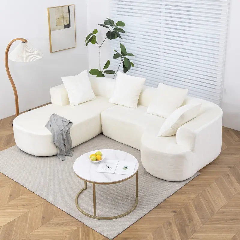 Canapé d'angle rembourré modulaire XINMICS 99.61, canapé d'angle moderne 3 places en L avec méridienne, côté gauche