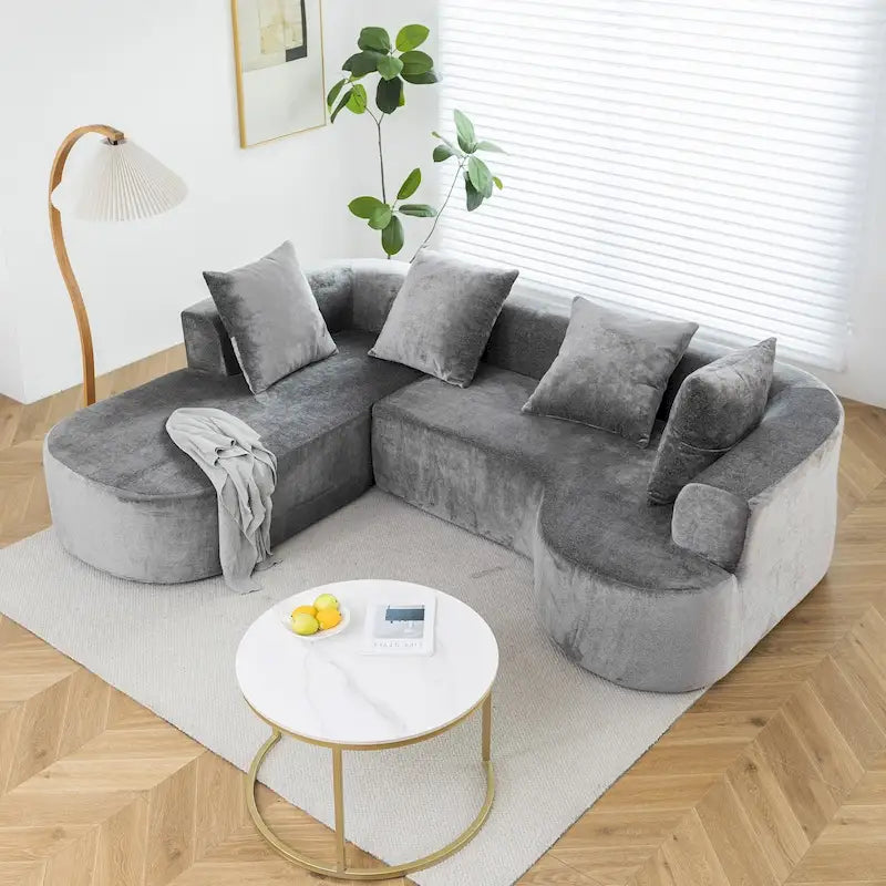 Canapé d'angle rembourré modulaire XINMICS 99.61, canapé d'angle moderne 3 places en L avec méridienne, côté gauche