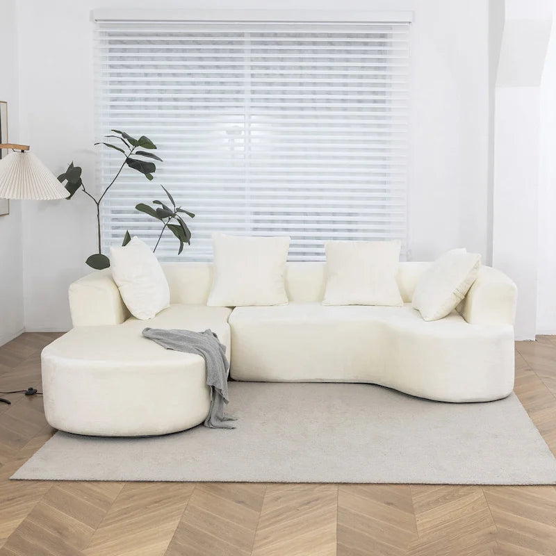 Canapé d'angle rembourré modulaire XINMICS 99.61, canapé d'angle moderne 3 places en L avec méridienne, côté gauche