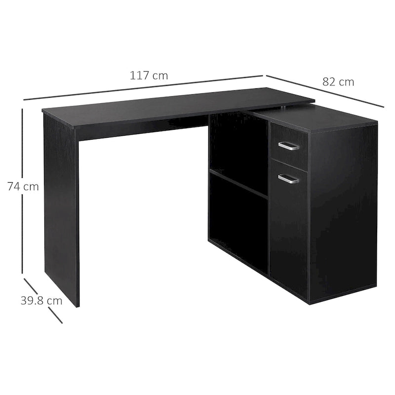 Bureau d'ordinateur moderne en L avec support rotatif et rangement intégré pour bureaux à domicile ou petits espaces