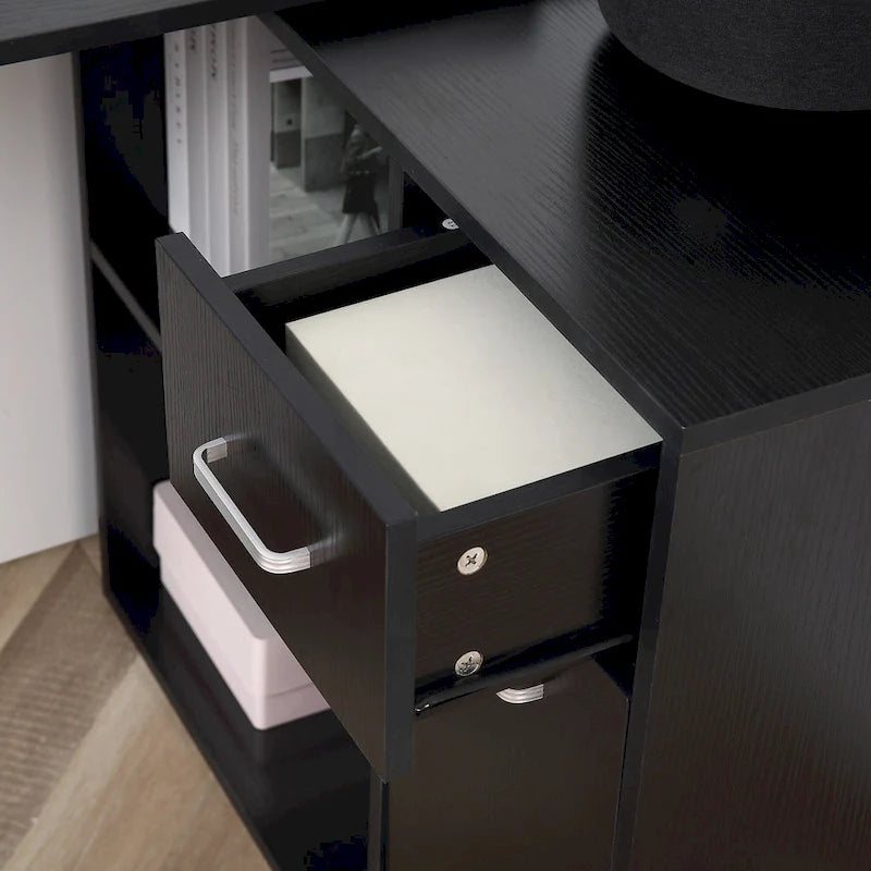 Bureau d'ordinateur moderne en L avec support rotatif et rangement intégré pour bureaux à domicile ou petits espaces