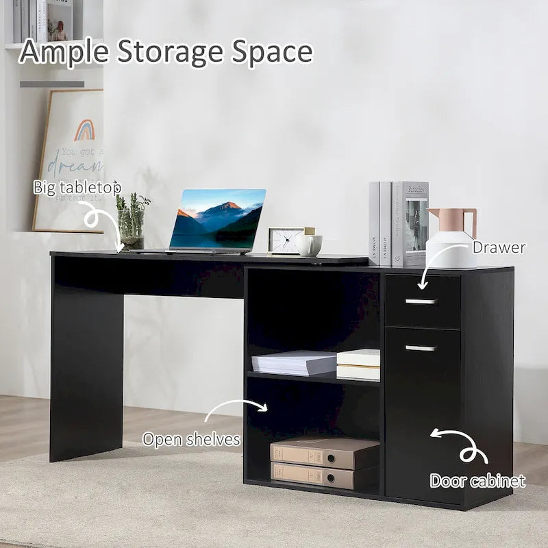 Bureau d'ordinateur moderne en L avec support rotatif et rangement intégré pour bureaux à domicile ou petits espaces