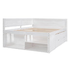 Lit banquette nordique créatif pleine grandeur avec tiroirs et étagères, cadre de lit de rangement pour enfants, adolescents, adultes, gain de place, montage facile