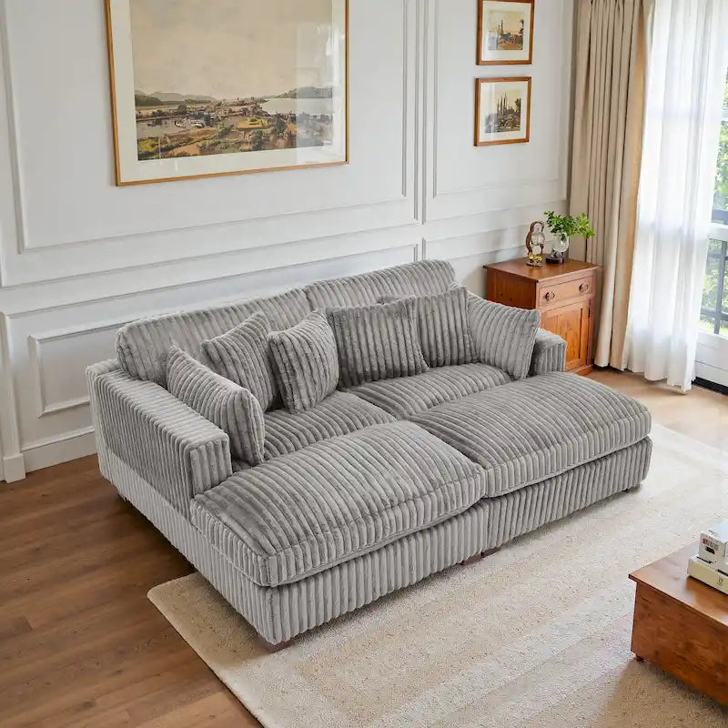 Canapé sectionnel modulaire en velours côtelé moelleux de 208 cm avec méridienne