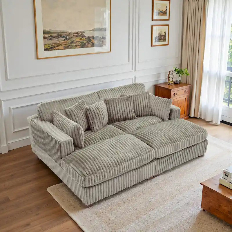 Canapé sectionnel modulaire en velours côtelé moelleux de 208 cm avec méridienne