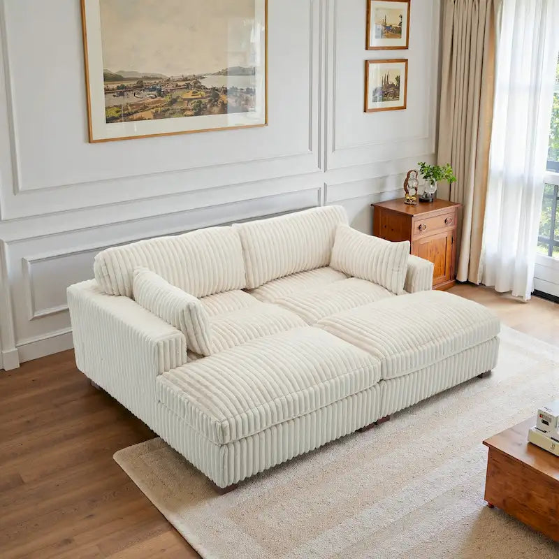 Canapé sectionnel modulaire en velours côtelé moelleux de 208 cm avec méridienne