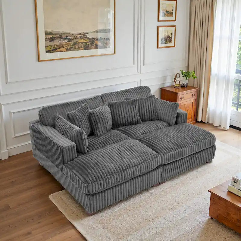 Canapé sectionnel modulaire en velours côtelé moelleux de 208 cm avec méridienne