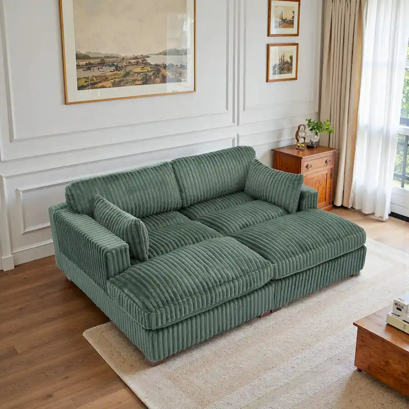 Canapé sectionnel modulaire en velours côtelé moelleux de 208 cm avec méridienne