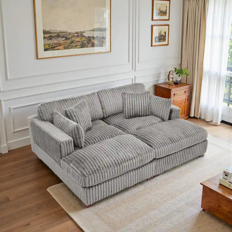 Canapé sectionnel modulaire en velours côtelé moelleux de 208 cm avec méridienne