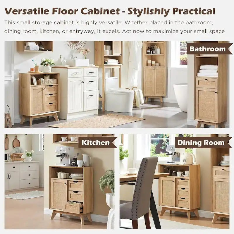 Petit meuble de salle de bain en rotin naturel, armoire de rangement moderne