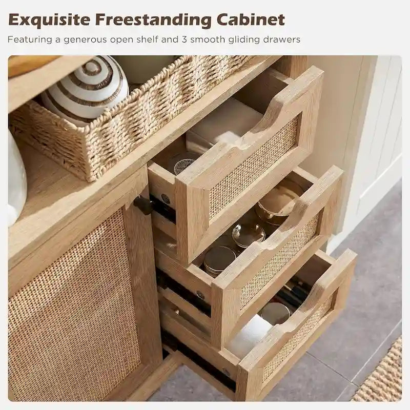 Petit meuble de salle de bain en rotin naturel, armoire de rangement moderne