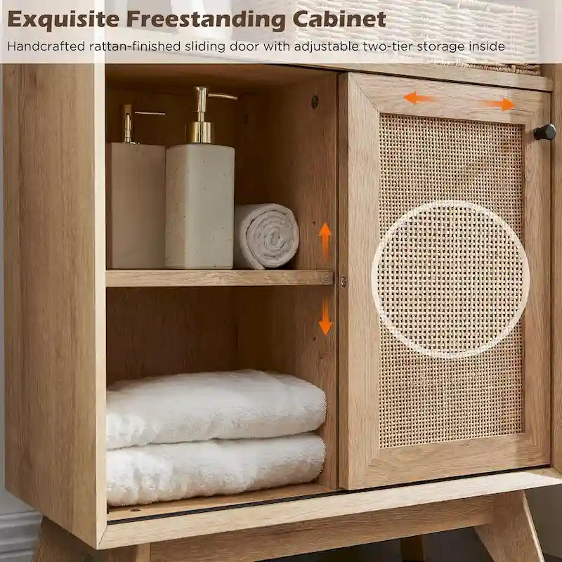 Petit meuble de salle de bain en rotin naturel, armoire de rangement moderne