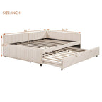 Lit de repos rembourré avec lit gigogne escamotable simple, Cadre de lit de repos double avec dossier en L et design rayé