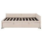 Lit de repos rembourré avec lit gigogne escamotable simple, Cadre de lit de repos double avec dossier en L et design rayé