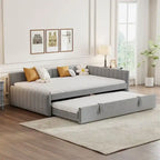 Lit de repos rembourré avec lit gigogne escamotable simple, Cadre de lit de repos double avec dossier en L et design rayé