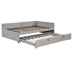 Lit de repos rembourré avec lit gigogne escamotable simple, Cadre de lit de repos double avec dossier en L et design rayé