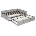 Lit de repos rembourré avec lit gigogne escamotable simple, Cadre de lit de repos double avec dossier en L et design rayé
