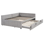 Lit de repos rembourré avec lit gigogne escamotable simple, Cadre de lit de repos double avec dossier en L et design rayé