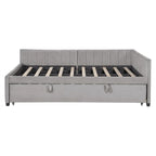 Lit de repos rembourré avec lit gigogne escamotable simple, Cadre de lit de repos double avec dossier en L et design rayé
