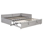 Lit de repos rembourré avec lit gigogne escamotable simple, Cadre de lit de repos double avec dossier en L et design rayé
