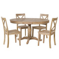 Ensemble de salle à manger 5 pièces en bois naturel avec table ronde extensible et 4 chaises