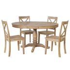 Ensemble de salle à manger 5 pièces en bois naturel avec table ronde extensible et 4 chaises
