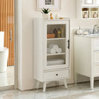 Meuble de Rangement de Salle de Bain Moderne avec Porte Vitrée et Deux Étagères Réglables et Tiroir