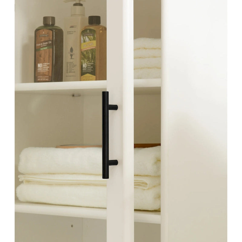 Meuble de Rangement de Salle de Bain Moderne avec Porte Vitrée et Deux Étagères Réglables et Tiroir