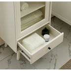 Meuble de Rangement de Salle de Bain Moderne avec Porte Vitrée et Deux Étagères Réglables et Tiroir