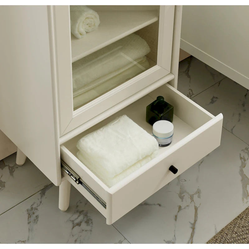 Meuble de Rangement de Salle de Bain Moderne avec Porte Vitrée et Deux Étagères Réglables et Tiroir