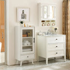 Meuble de Rangement de Salle de Bain Moderne avec Porte Vitrée et Deux Étagères Réglables et Tiroir