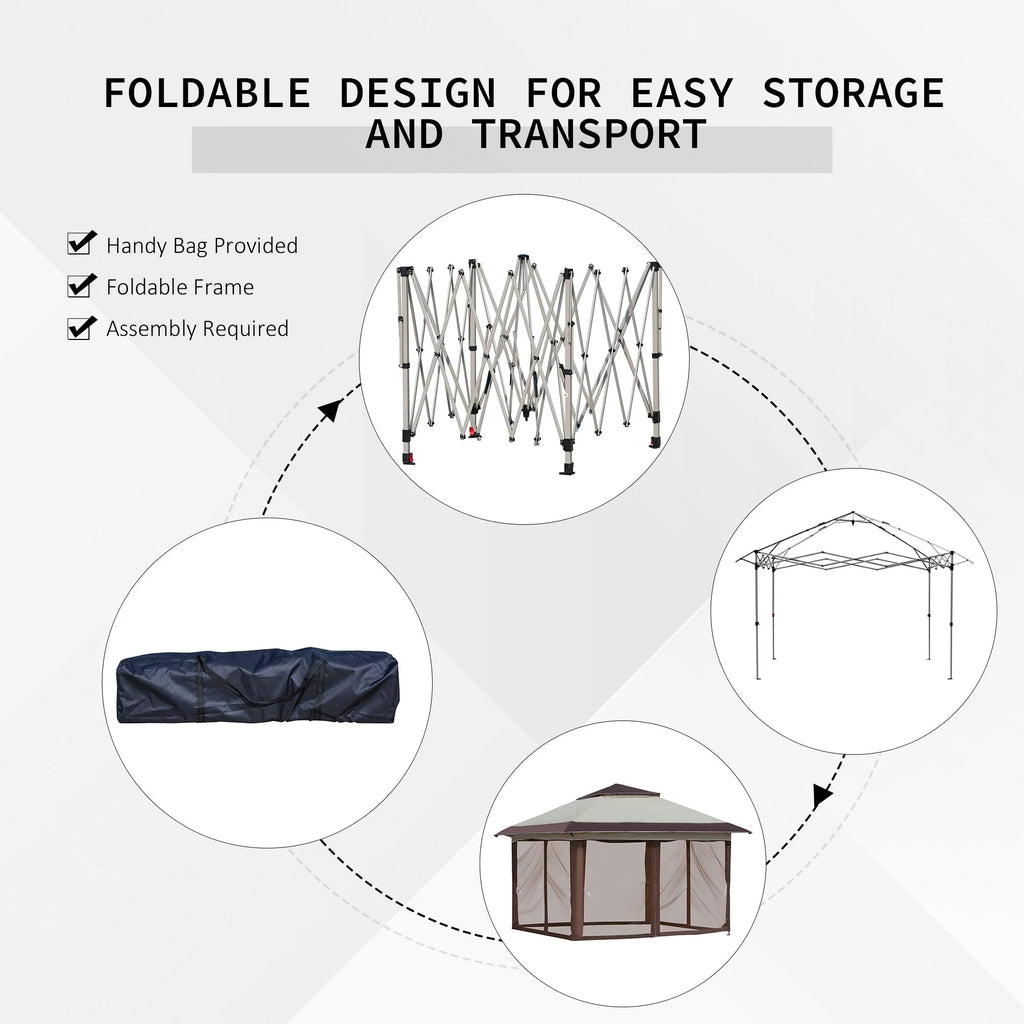 Outsunny Tonnelle Pop Up 3,6 x 3,6 m, Tente Pliante Instantanée avec Murs Latéraux en Maille Filet, Hauteur Réglable sur 3 Niveaux