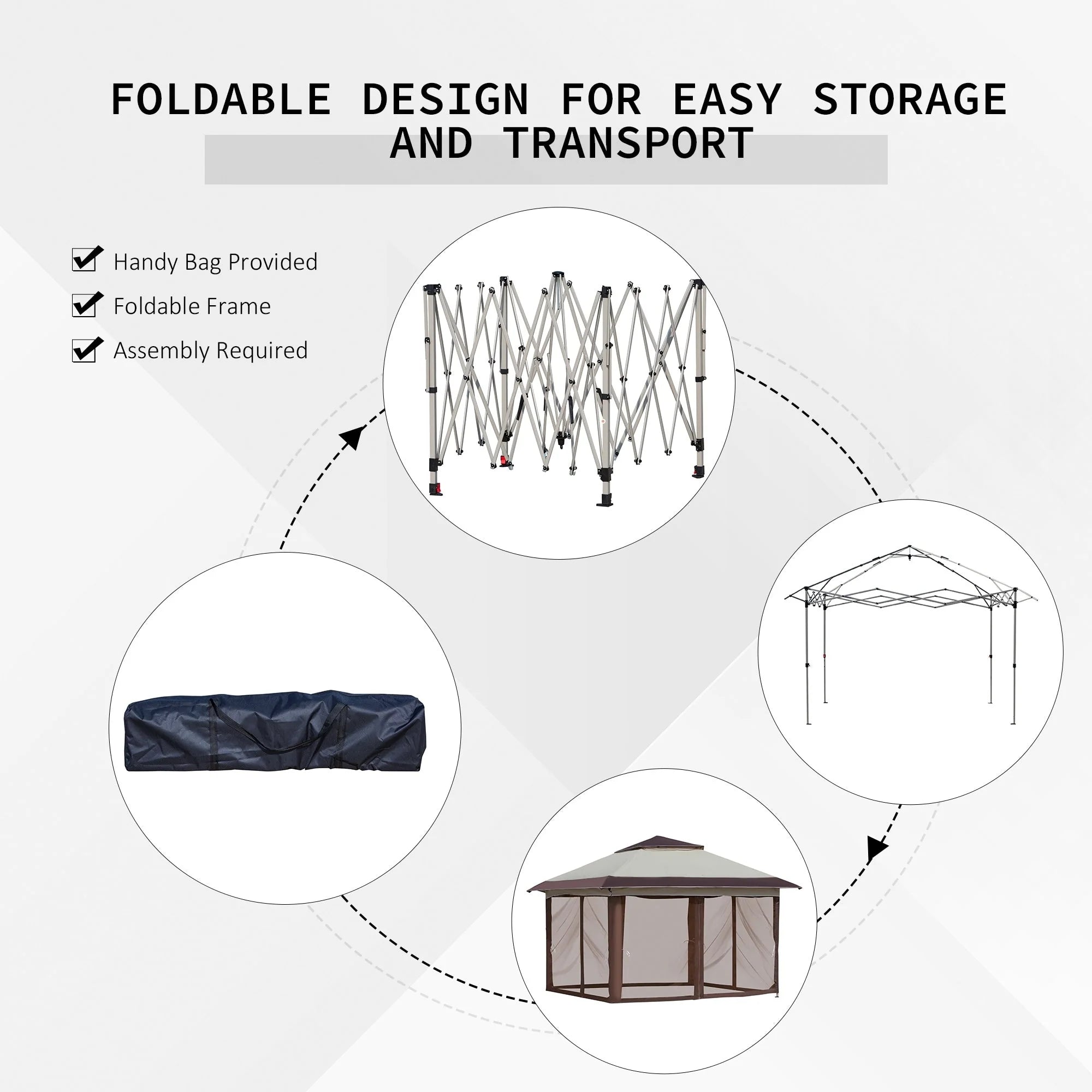 Outsunny Tonnelle Pop Up 3,6 x 3,6 m, Tente Pliante Instantanée avec Murs Latéraux en Maille Filet, Hauteur Réglable sur 3 Niveaux