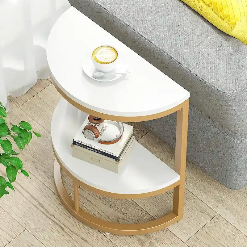 Table d'appoint demi-ronde, table d'appoint étroite en C mince avec cadre en métal