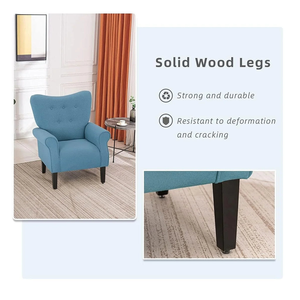 Fauteuil d'appoint moderne Erommy, fauteuil à dossier haut, canapé individuel en tissu capitonné avec pieds en bois pour salon