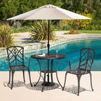 Ensemble de 2 chaises de patio extérieures, en aluminium coulé, noir avec bordure dorée