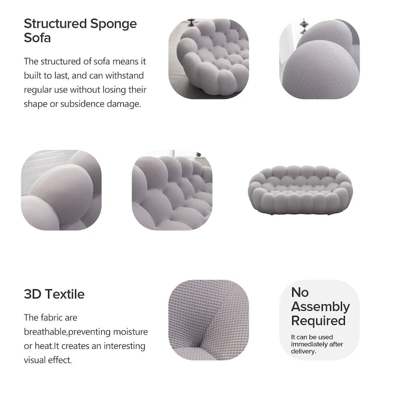 Canapé paresseux courbé 2 places Bubble de forme nid d'abeille en tissu textile 3D pour salon et appartement