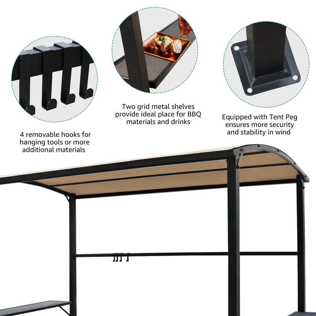 Abri barbecue/pergola de gril à structure en acier de 1,5 m x 2,4 m pour l'extérieur