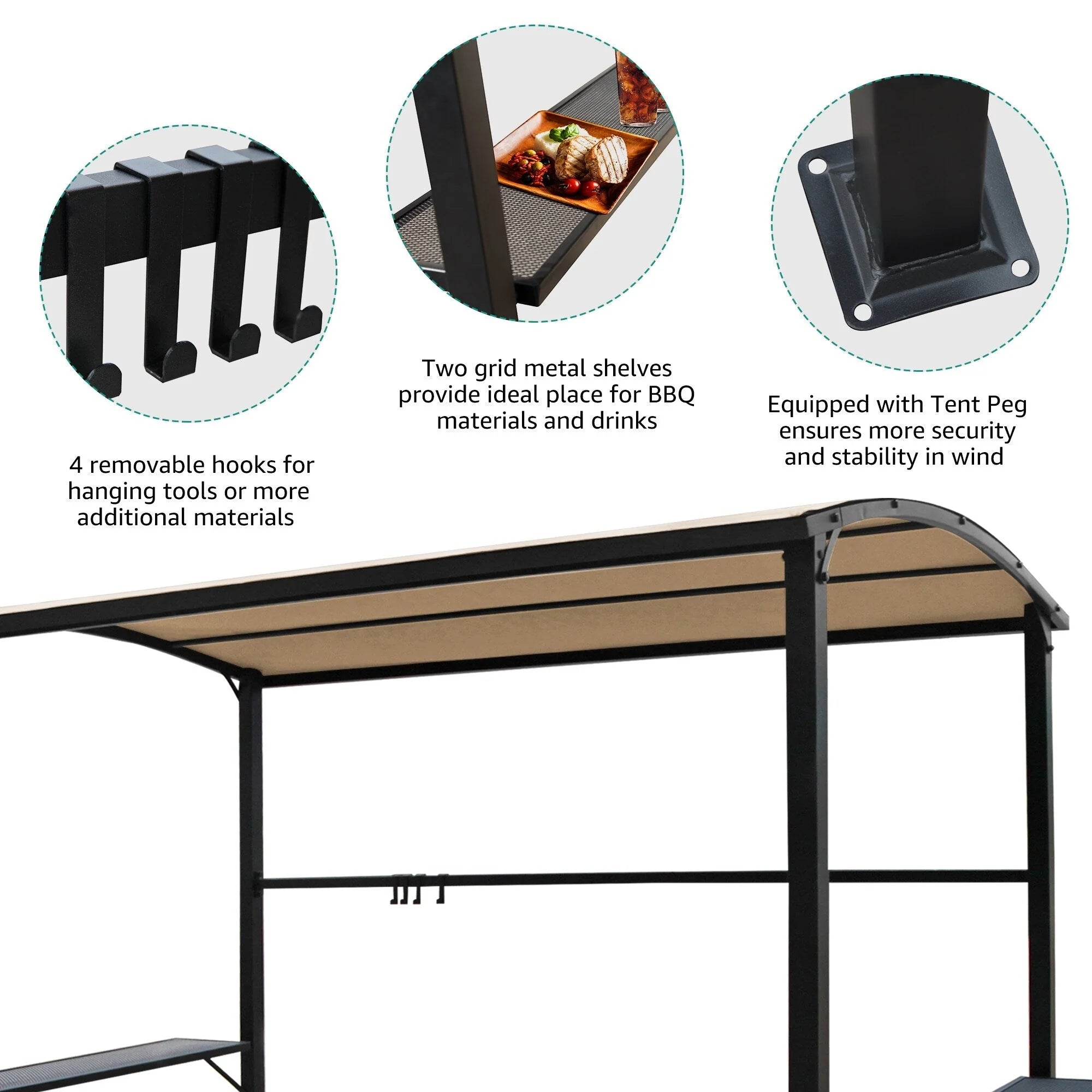 Abri barbecue/pergola de gril à structure en acier de 1,5 m x 2,4 m pour l'extérieur
