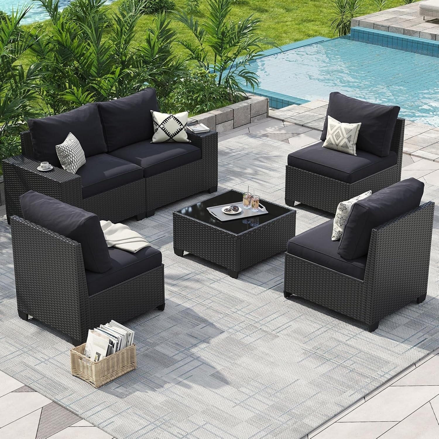 Ensembles de meubles de patio extérieurs avec coussin épais de 10 cm