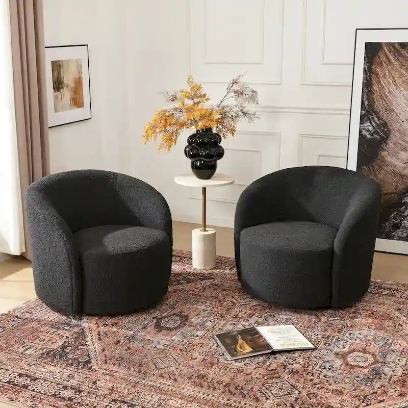 KINWELL Fauteuil d'appoint pivotant rembourré en forme de tonneau, de 86 cm de large (Lot de 2)