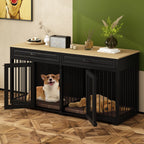 Meuble Niche Double pour Chiens en Bois avec 2 Tiroirs et Séparateur