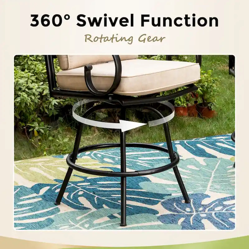 Ensemble de 4 chaises de bar de patio pivotantes en métal avec coussins pour l'extérieur